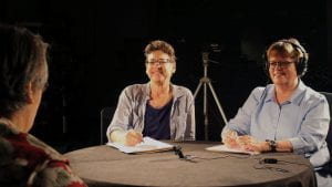 Judith Raiskin and Linda Long interviewing a narrator for the project.